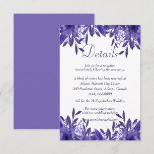 Purple Blue Floral Foliage Wedding Details Card
