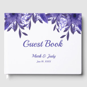 Purple Blue Floral Foliage Wedding Guest Book