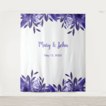 Purple Blue Floral Foliage Wedding Photo Backdrop