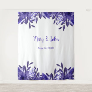 Purple Blue Floral Foliage Wedding Photo Backdrop Tapestry