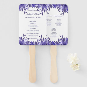 Purple Blue Floral Foliage Wedding Program Fans
