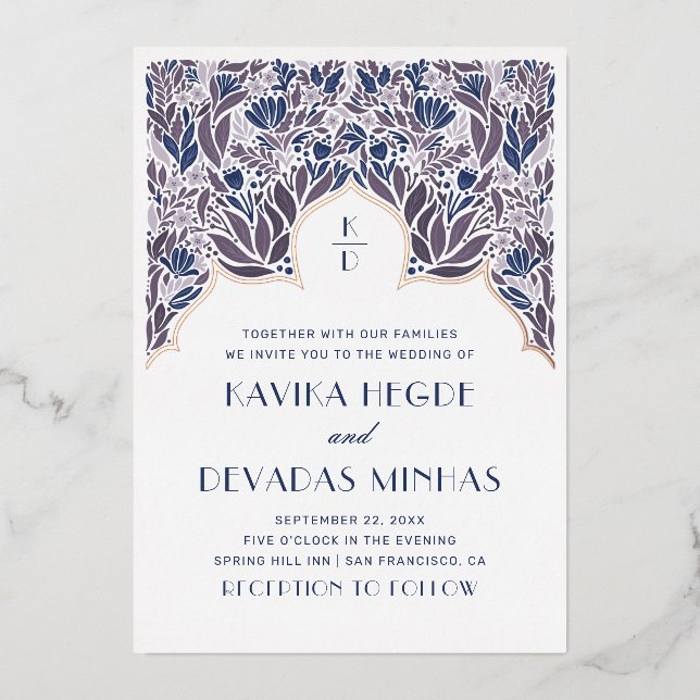 Purple blue floral. Gold indian bollywood wedding  (Front)