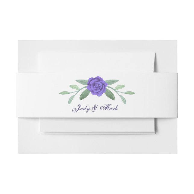 Purple Blue Floral Greenery Foliage Invitation  Belly Band (Front Example)
