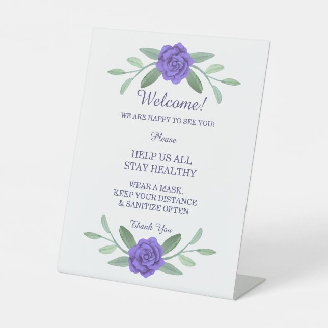 Purple Blue Floral Greenery Foliage Safety  Pedestal Sign (Front)