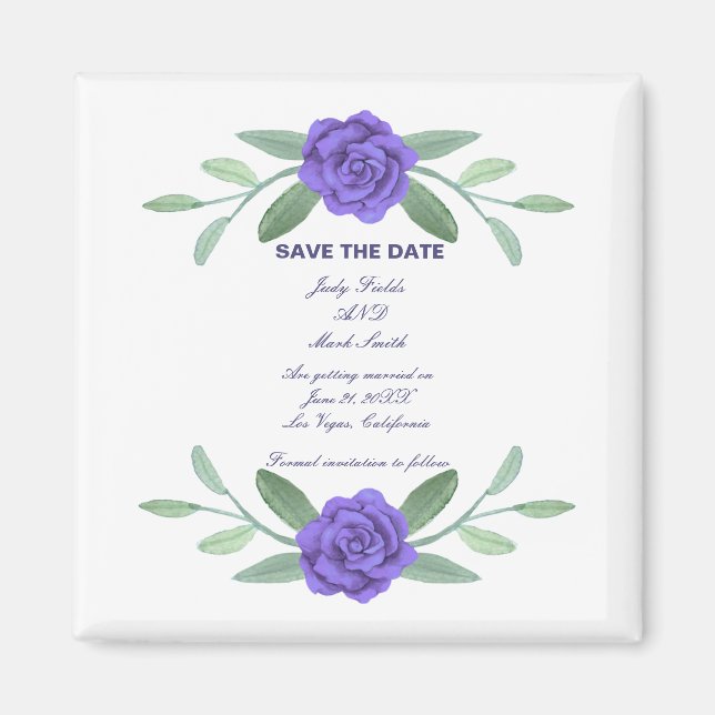 Purple Blue Floral Greenery Foliage Save The Date Magnet (Front)