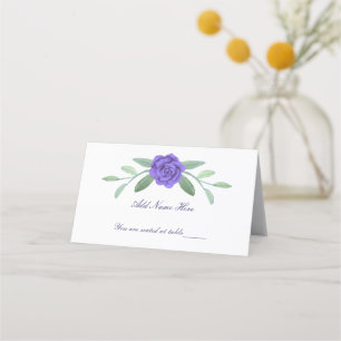 Purple Blue Floral Greenery Foliage Table  Place Card