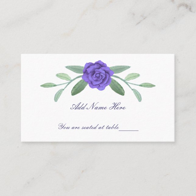 Purple Blue Floral Greenery Foliage Table  Place Card (Front)