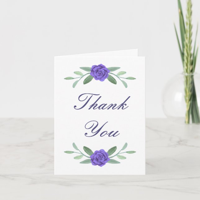 Purple Blue Floral Greenery Foliage Thank You Card (Front)