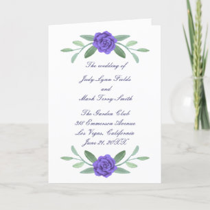 Purple Blue Floral Greenery Foliage Wedding Programme