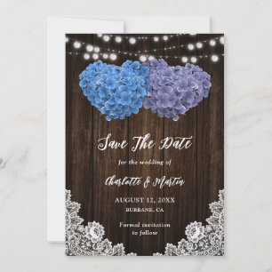 Purple Blue Floral Lace Wood String Lights Wedding Save The Date