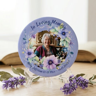 Purple Blue Floral Memorial Remembrance Photo 7.5 Cm Round Badge