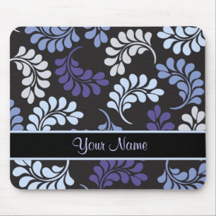 Purple Blue Floral Monogram Pattern Mouse Mat