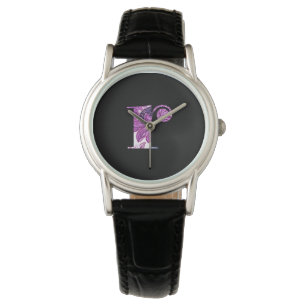 Purple Blue Floral Monogram R Watch