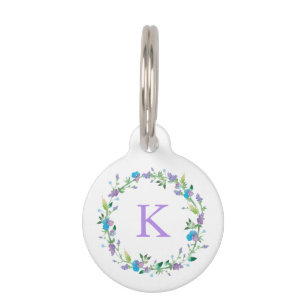 Purple & Blue Floral Personalised Pet Tag
