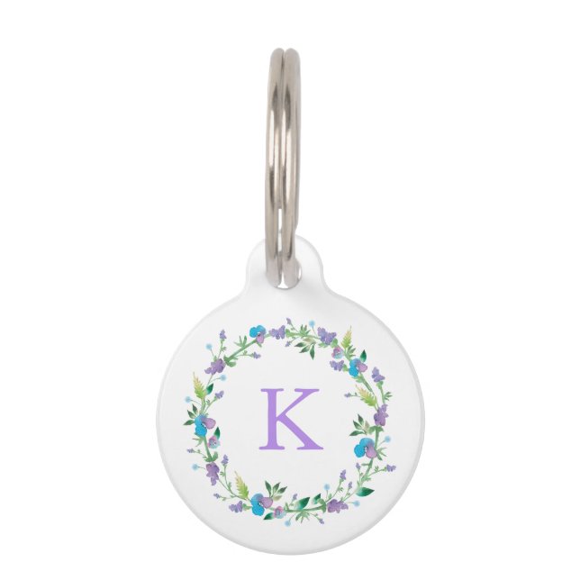 Purple & Blue Floral Personalised Pet Tag (Front)