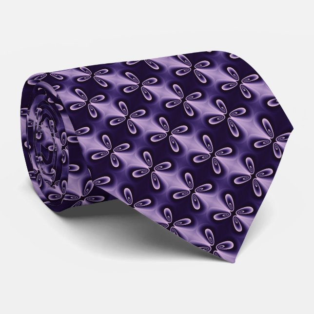 Purple Blue Floral Petal Digital Pattern Tie (Rolled)