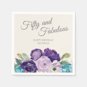 Purple Blue Floral Sage Leaves Fifty Fabulous Napkin