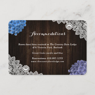 Purple Blue Floral Wedding Hotel Accommodation Enclosure Card