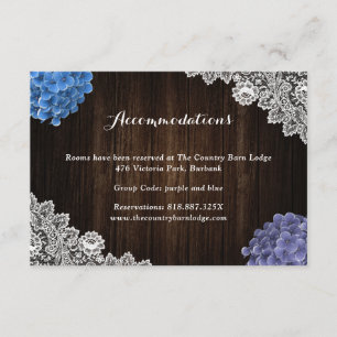 Purple Blue Floral Wedding Hotel Accommodation Enclosure Card
