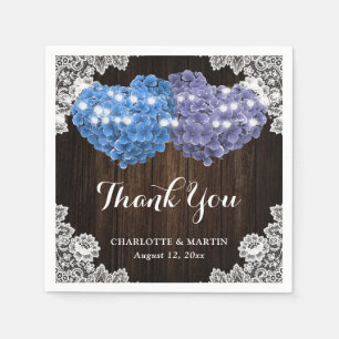 Purple Blue Floral Wood Lace Wedding Thank You Napkin