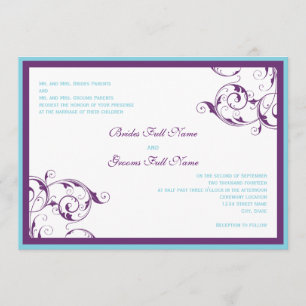 purple & blue flourish wedding invitation