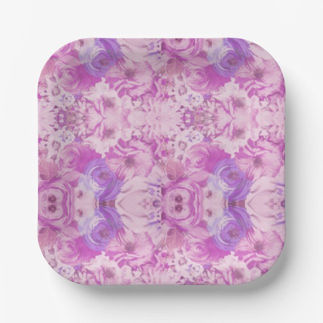Purple Blue Flower Abstract Paper Plate (Front)