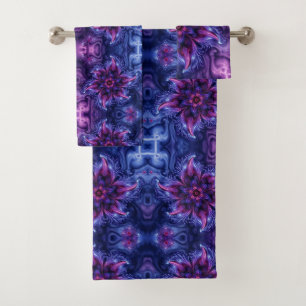 Purple blue flower Dream Abstract Fractal art Bath Towel Set