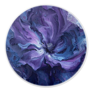 Purple blue flower Dream Abstract Fractal art Ceramic Knob