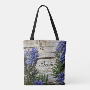 purple blue flower personalised Name Bride ,date Tote Bag