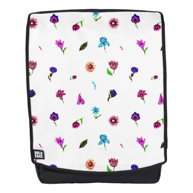 Purple & Blue Flower Print, Modern Floral Print Backpack (Front)