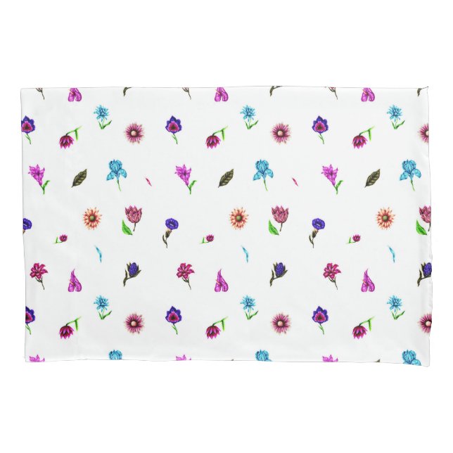 Purple & Blue Flower Print, Modern Floral Print Pillowcase (Front)