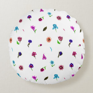 Purple & Blue Flower Print, Modern Floral Print Round Cushion