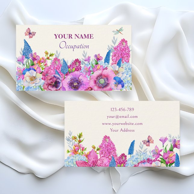 Purple blue flowers bloom spring  business card (Creator Uploaded)