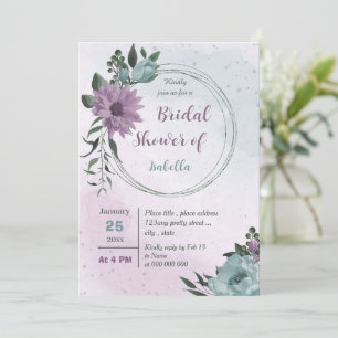 purple blue flowers botanical bridal shower invitation