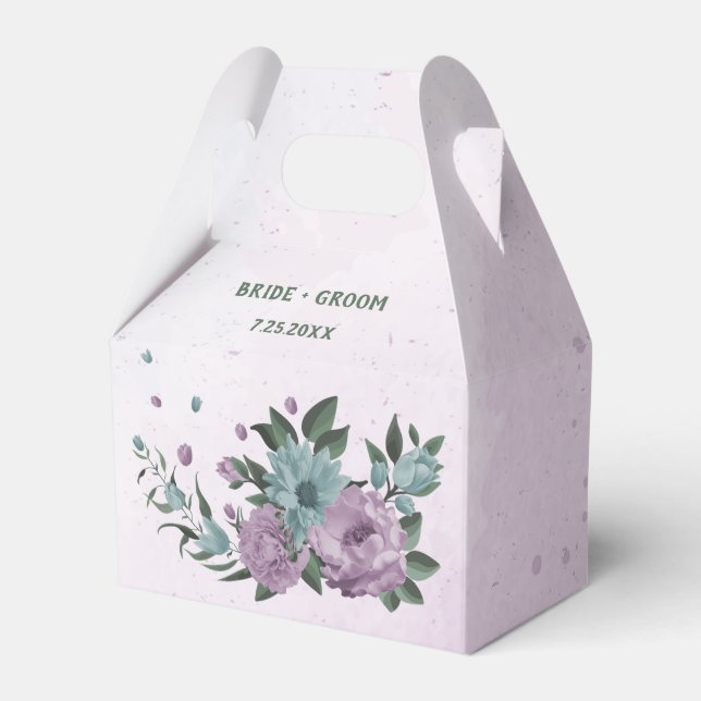 purple blue flowers botanical wedding favour box (Front Side)