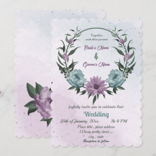 purple blue flowers botanical wedding invitation