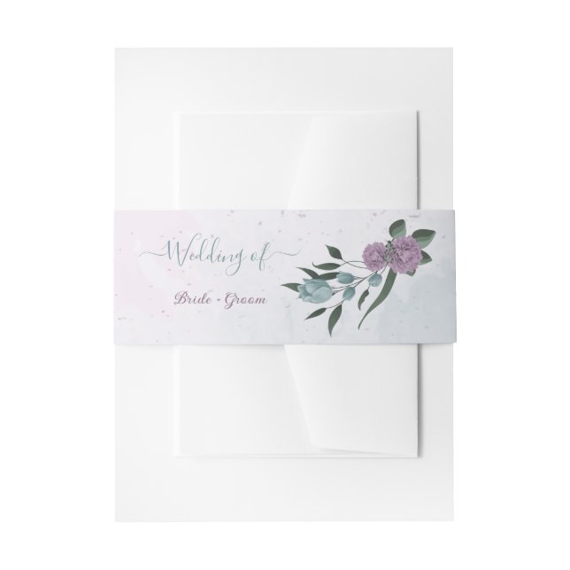 purple blue flowers botanical wedding invitation belly band (Front Example)