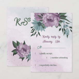 purple blue flowers botanical wedding RSVP card