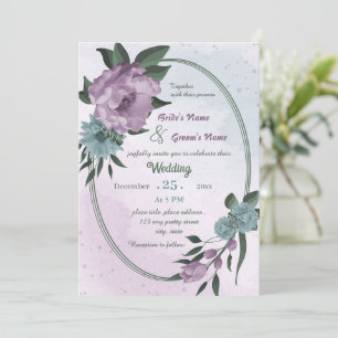 purple blue flowers geometric wedding invitation