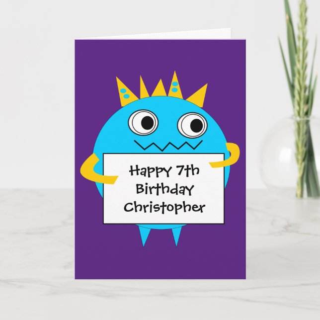 Purple Blue Funny Monster Birthday Card (Front)