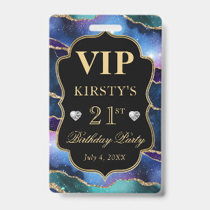 Purple Blue Galaxy Glitter Agate Birthday VIP ID Badge
