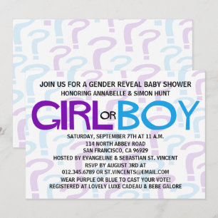 Purple & Blue Gender Reveal Baby Shower Party Invitation