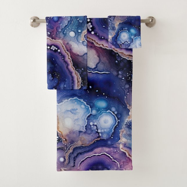 Purple Blue Geode Abstract with Bubble Mineral Bath Towel Set (Insitu)