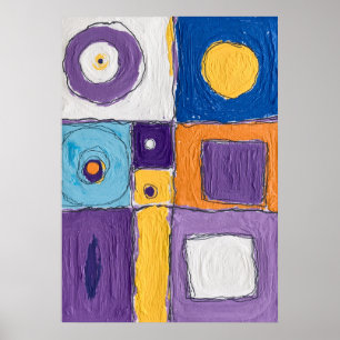 Purple Blue Geometric Colour Block Abstract Poster