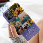 Purple blue glitter monogram 6 photos collage Case-Mate iPhone case<br><div class="desc">Chic purple blue glitter blush monogram 6 photos collage grid,  add your favourite photos,  name and monogram on purple blue periwinkle colour of the year</div>