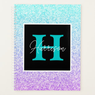 Purple & Blue Glitter Monogram Name Personalized  Planner