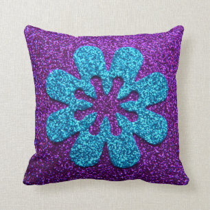 Purple & Blue Glitter Retro Flower Cushion