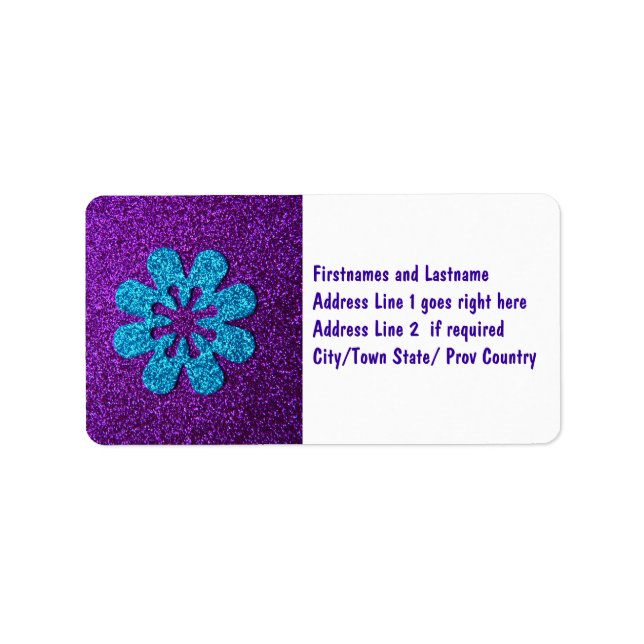 Purple & Blue Glitter Retro Flower Label (Front)