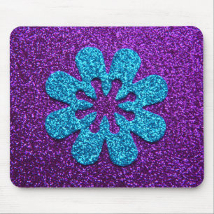 Purple & Blue Glitter Retro Flower Mouse Mat