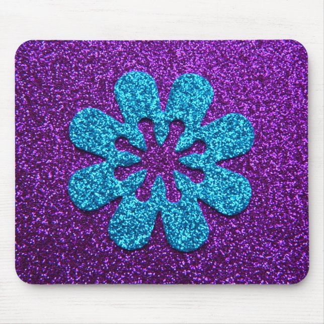 Purple & Blue Glitter Retro Flower Mouse Mat (Front)